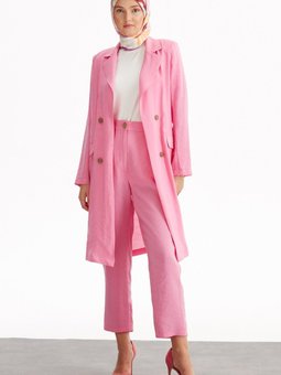 Yüksek Bel Çift Cepli Pantolon Pembe