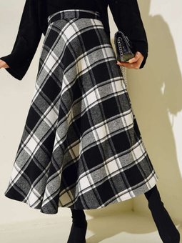 Siyah Ekoseli Kiloş Model Uzun Etek