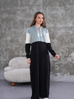 Mint Tesetür Spor Fermuarlı Kapüşonlu Elbise