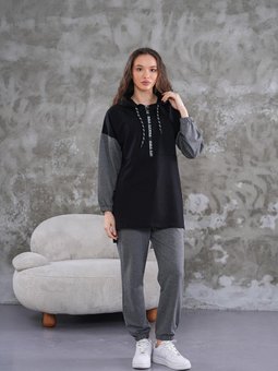 Siyah Yarım Fermuar Spor İkili Takım