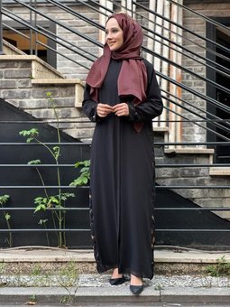 Yanları Leopar Detaylı Ncl Ferace Siyah 23599