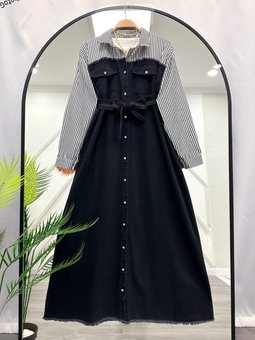 Detaylı Kot Gömlek Elbise