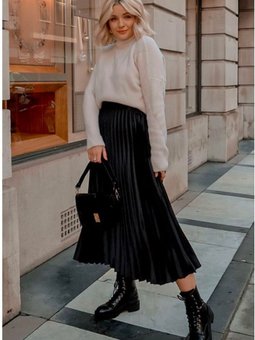 Kadın Siyah Piliseli Etek Uzun