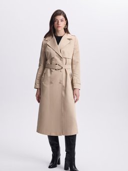 Kruvaze Yaka Aksesuar Detaylı Bej Trençkot 13530