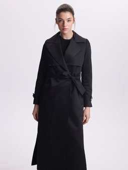 Kruvaze Yaka Düğme Detaylı Siyah Trençkot 13532