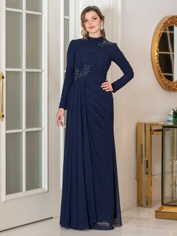 Lacivert Mayda Abiye Elbise