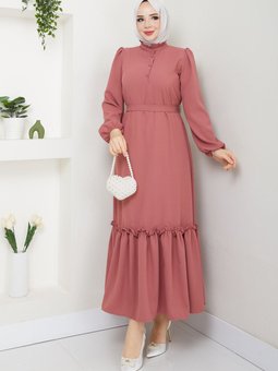 İthal Krep Fırfırlı Elbise