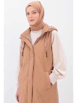 Kapüşonlu Kapitone Yelek Toprak