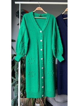 İşlemeli İnci Düğmeli Triko Uzun Hırka