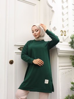 Bisiklet Yaka Iki Iplik Tunik Zümrüt Yeşili