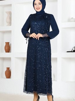 Giyim Moda File Pullu Güllü Abiye Elbise 2517