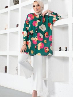 8888 Desenli Gömlek Zümrüt Yeşili