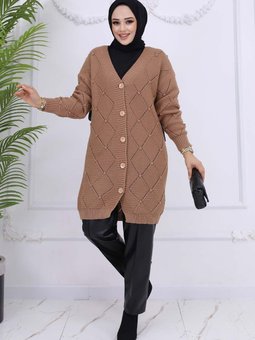 Baklava Desenli Hırka Vizon 409