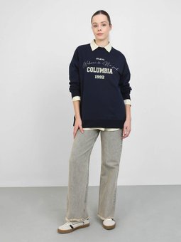Baskı Detaylı Oversize Sweatshirt Lacivert
