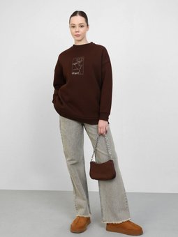 Üç İplik Şardonlu Sweatshirt Acı Kahve