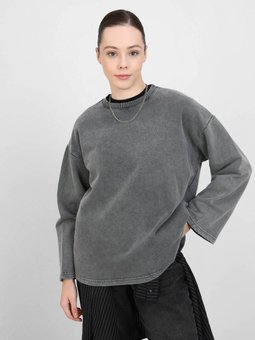 Yıkama Efektli Oversize Sweatshirt Antrasit