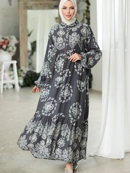 Dokuma Viskon Elbise 1329 Antrasit