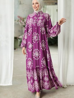 Dokuma Viskon Elbise 1329 Mor