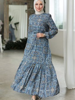 Yeral Dokuma Viskon Elbise 1326 İndigo