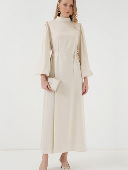 2510 Saten Abiye Elbise Ekru