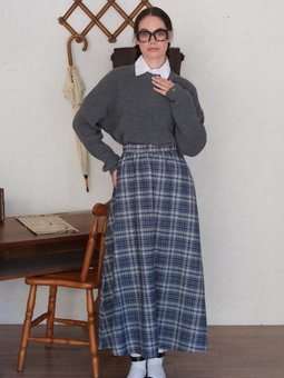 Ekose Kloş Mavi Etek