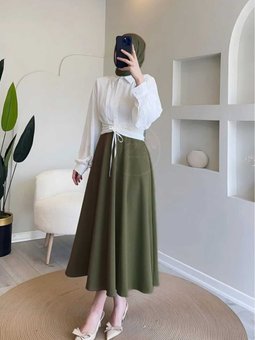 Scuba Kumaş Kloş Etek Haki