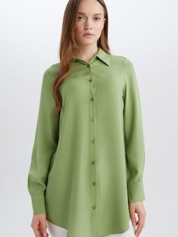 Regular Fit Basic Düz Uzun Kollu Gömlek Tunik Z3538az25sp