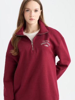 Regular Fit Fermuarlı Dik Yaka Baskılı Içi Yumuşak Tüylü Kalın Sweatshirt Tunik E8846ax24cw