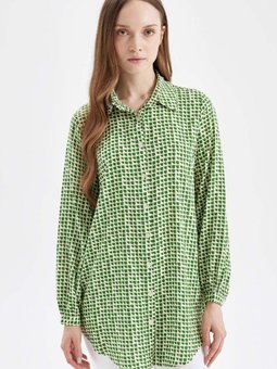 Regular Fit Yaka Desenli Viskon Uzun Kollu Gömlek Tunik D4070ax24au