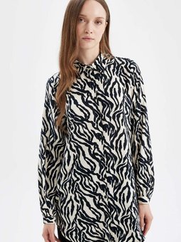 Regular Fit Zebra Desenli Viskon Uzun Kollu Gömlek Tunik D4070ax24au