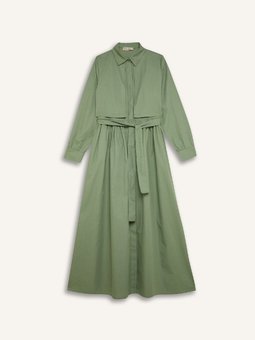 Yaka Kemerli Düğmeli Uzun Kollu Poplin Midi Gömlek Elbise E2215ax24au