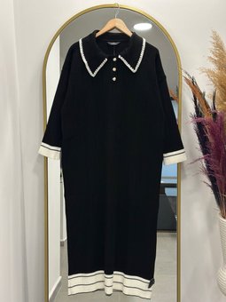 Alisa Bebe Yaka Üç Düğmeli Triko Elbise Kr3184 Siyah