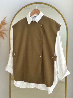 Maral Çıtçıt Detaylı Kaşe Yelek Eu2717 Haki