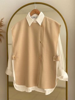 Maral Çıtçıt Detaylı Kaşe Yelek Eu2717 Taş