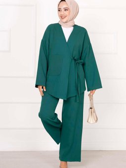 Pocket Detailed Side Tie 2 Piece Set Emerald