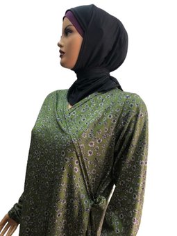 Giyim Namaz Elbisesi Penye Yesil Beyaz Siyah Çiçek Desenli