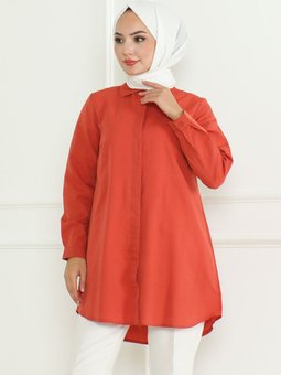 Kiremit Terikoton Gizli Düğmeli Boyfriend Gömlek