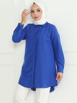 Saks Mavisi Mavi Terikoton Gizli Düğmeli Boyfriend Gömlek