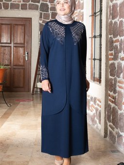 Taş Işleme Detaylı Abiye Elbise Lacivert Fhm818