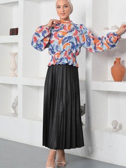 Desenli Lastikli Bluz Mavi Mih19800