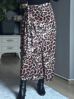 Leopar Desenli Anvelop Etek Camel