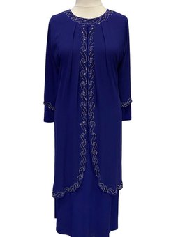 Mavi Saadet Şık Taş Işlemeli Büyük Beden Anne Abiye Elbise
