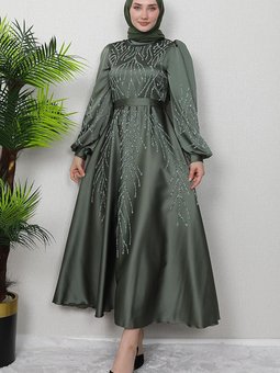 Buğlem Taşlı Abiye Elbise Haki