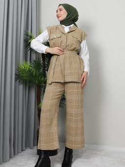 Düğmeli Tüvit Takım Açık Vizon