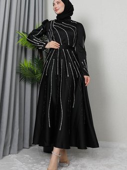 Efsa Saten Abiye Elbise Siyah