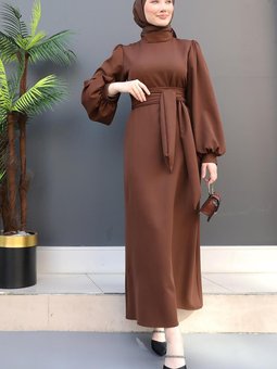 Erva Krep Elbise Kahve