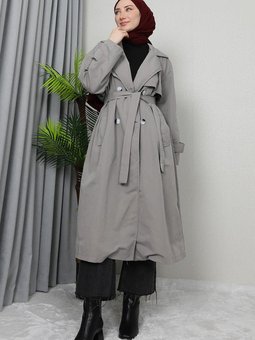 Kruvaze Gabardin Trenç Gri