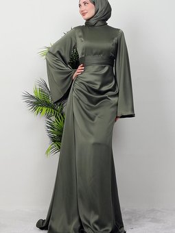 Yasemin Saten Abiye Elbise Haki