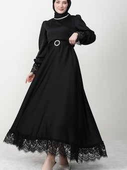 Boynu Taş Detay Elbise Siyah