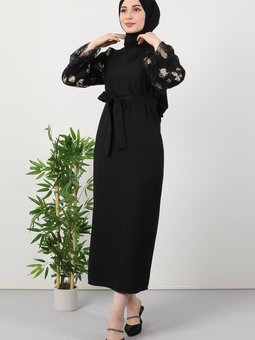 Gold Yaprak Elbise Siyah